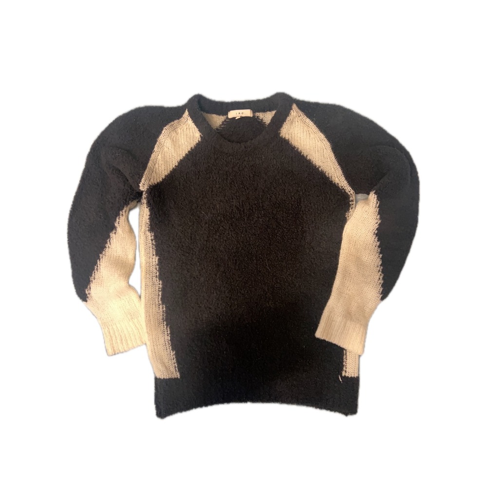 IRO Boucle Knit Colorblock‎ Sweater Womens Medium Black Cream Excellent Raglan